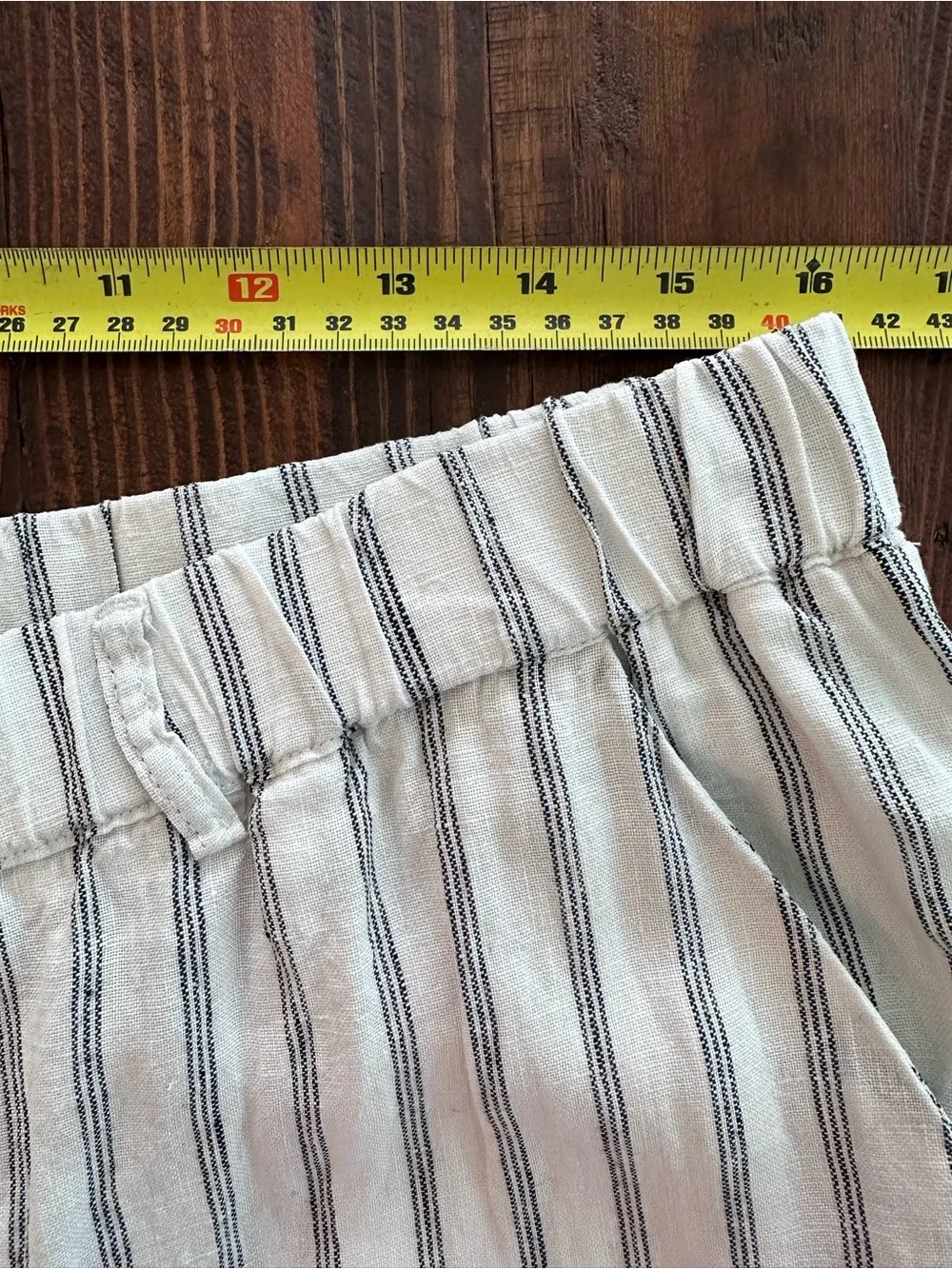 Quince 100% European Linen Pants Oatmeal Black Stripe Quiet Luxury Size Large